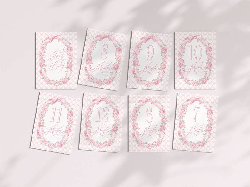 Baby Girl Milestone Cards Pink Bows Baby Gift New Mom Gift Ideas Baby Shower Baby Month Cards Keepsake Memories Classic Pink and White