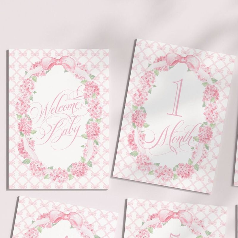 Baby Girl Milestone Cards Pink Bows Baby Gift New Mom Gift Ideas Baby Shower Baby Month Cards Keepsake Memories Classic Pink and White