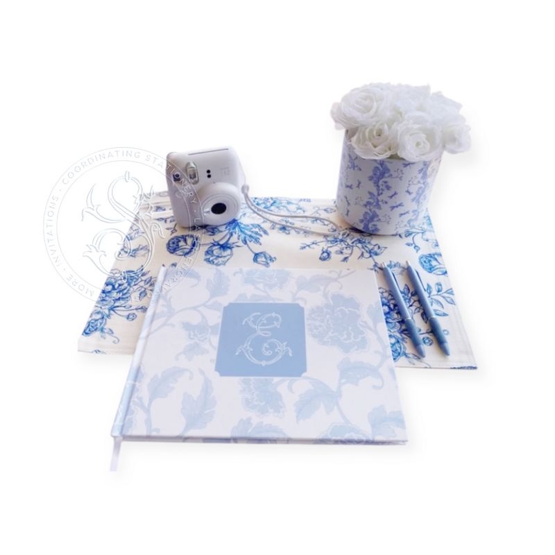 Blue Chinoiserie Bridal Shower Guest Book, Baby Shower Guest Book, Chinoiserie Blank Book, Custom Initial Guestbook, Monogram Guestbook (Pink | A)