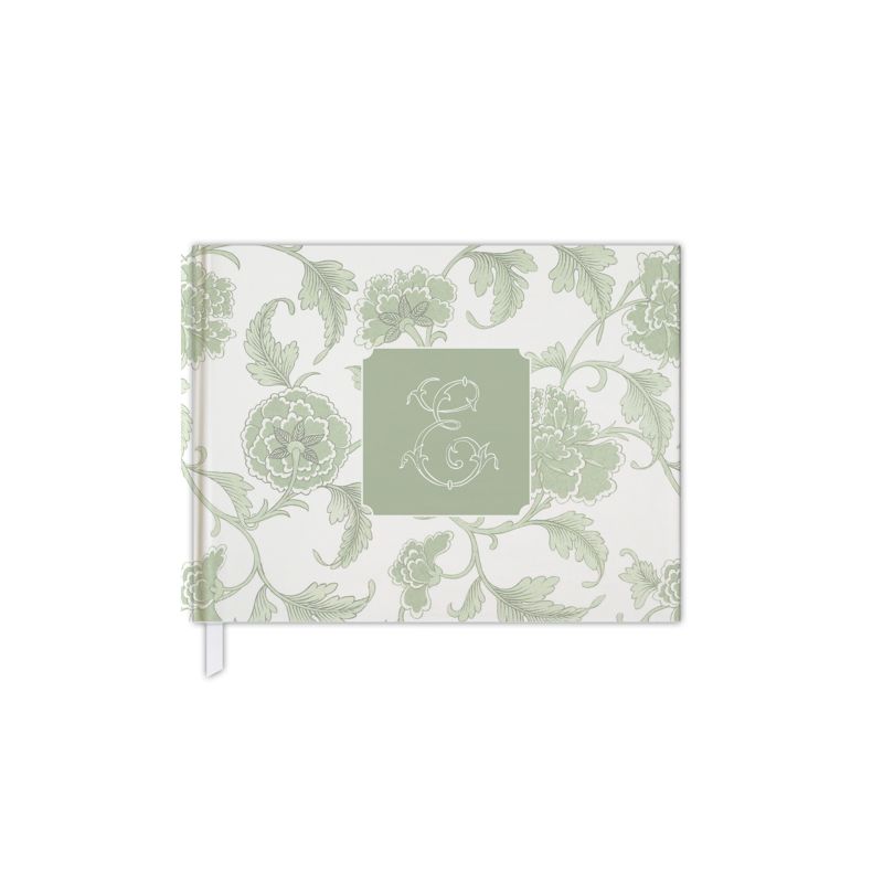 Blue Chinoiserie Bridal Shower Guest Book, Baby Shower Guest Book, Chinoiserie Blank Book, Custom Initial Guestbook, Monogram Guestbook (Pink | A)
