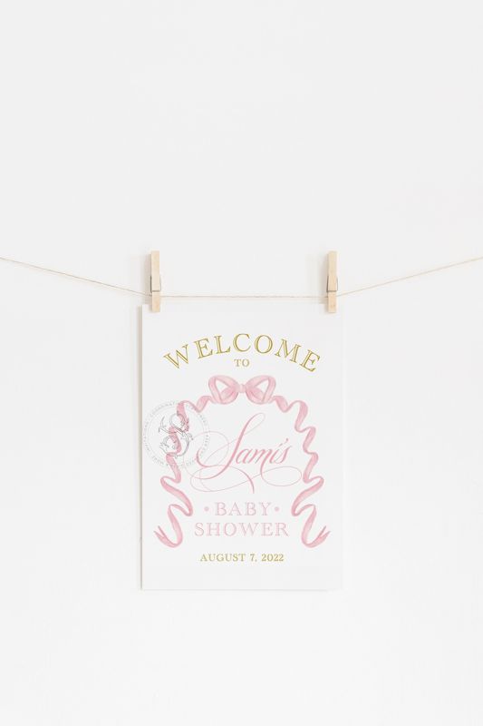 Welcome Sign for Baby Shower - Baby Girl Sprinkle Welcome Poster - fancy pink bow - Printable Bridal Shower Sign - 18x24" sign file