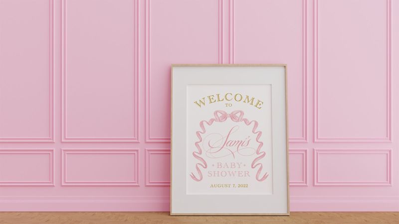 Welcome Sign for Baby Shower - Baby Girl Sprinkle Welcome Poster - fancy pink bow - Printable Bridal Shower Sign - 18x24" sign file