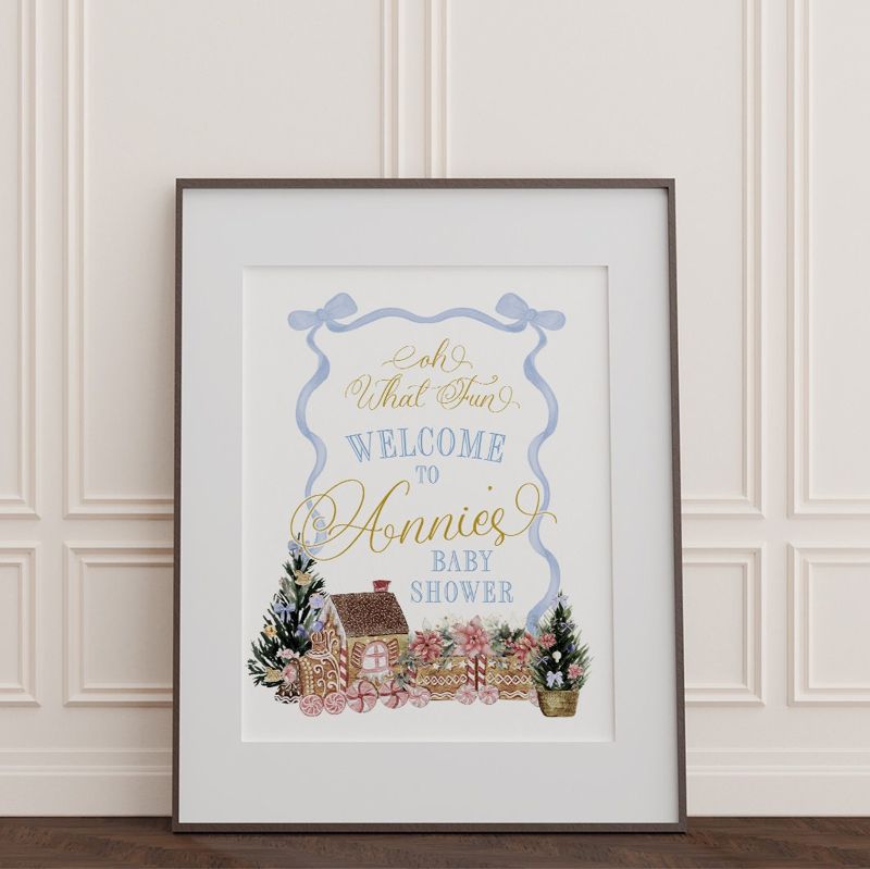 Boy Christmas Baby Shower Welcome Sign, Winter Baby Sprinkle - Gingerbread Sip and See - Baby Boy - 18x24 Printed (18x24")
