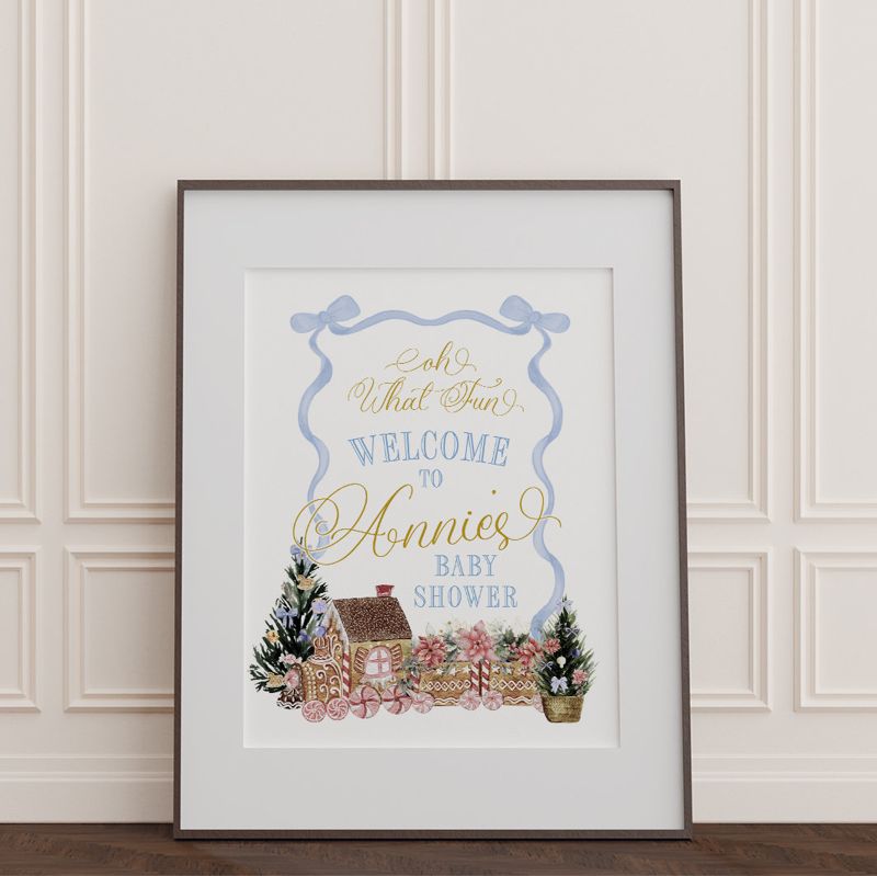 Boy Christmas Baby Shower Welcome Sign, Winter Baby Sprinkle - Gingerbread Sip and See - Baby Boy - 18x24 Printed (18x24")
