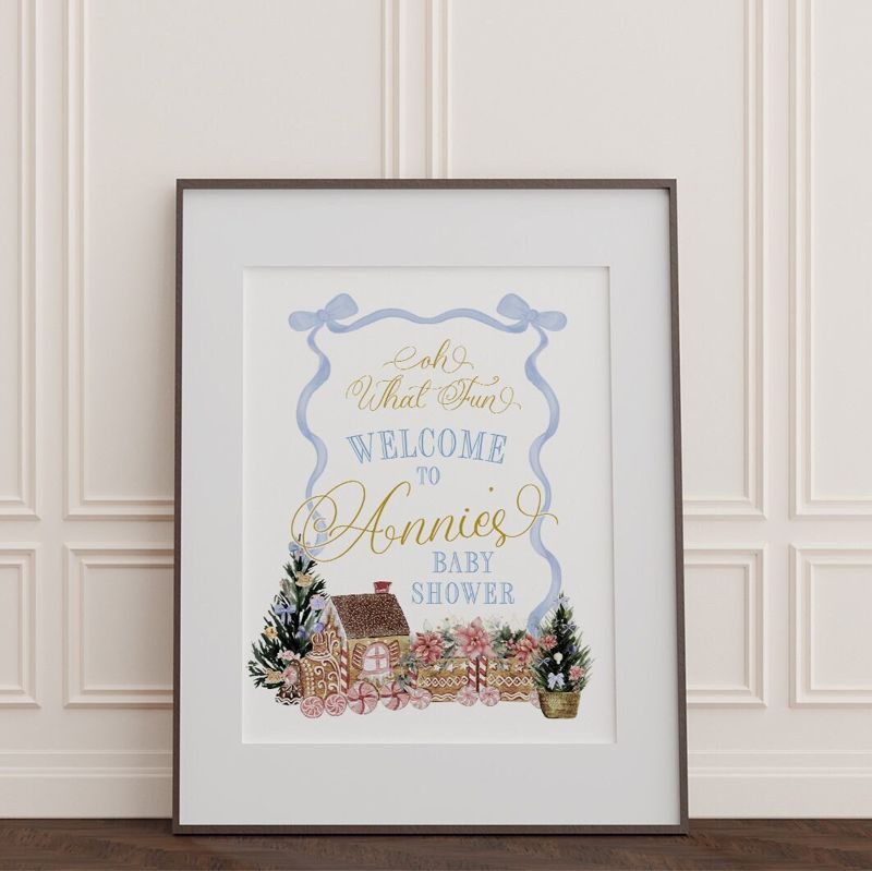 Boy Christmas Baby Shower Welcome Sign, Winter Baby Sprinkle - Gingerbread Sip and See - Baby Boy - 18x24 Printed (18x24")