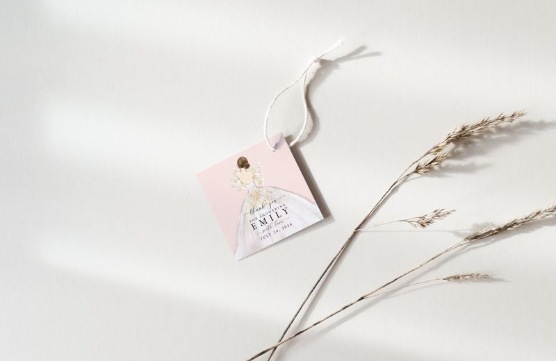 Brunette Bride in a Gown Bridal Shower Favor Tags (20 printed notes)