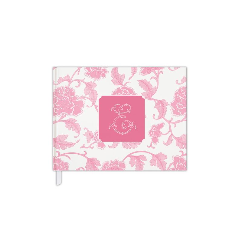 Sage Green Bridal Shower Guest Book, Baby Shower Guest Book, Chinoiserie Blank Book, Custom Initial Guestbook, Monogram Guestbook (Pink, A)