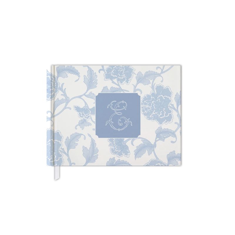 Sage Green Bridal Shower Guest Book, Baby Shower Guest Book, Chinoiserie Blank Book, Custom Initial Guestbook, Monogram Guestbook (Pink, A)