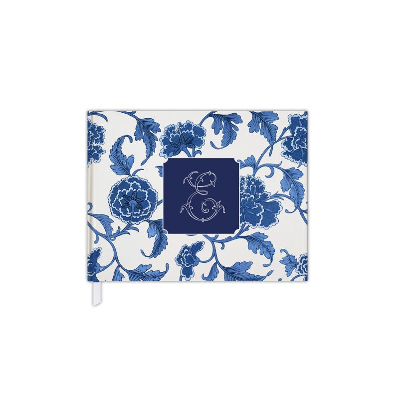 Sage Green Bridal Shower Guest Book, Baby Shower Guest Book, Chinoiserie Blank Book, Custom Initial Guestbook, Monogram Guestbook (Pink, A)