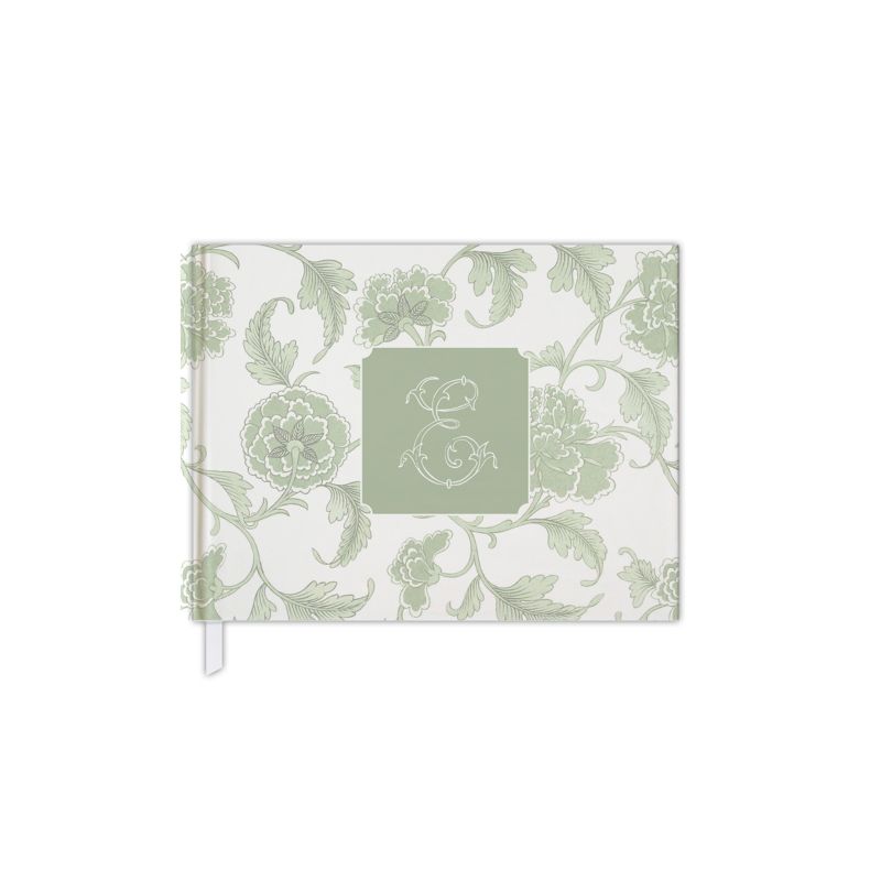 Sage Green Bridal Shower Guest Book, Baby Shower Guest Book, Chinoiserie Blank Book, Custom Initial Guestbook, Monogram Guestbook (Pink, A)