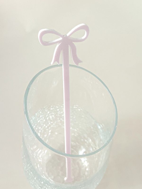 Fancy Pink bow drink stirrers girl baby shower cocktail stirrers acrylic stir sticks baby girl sprinkle french bow party decor (Blush Pink | Set of 5 stirrers)