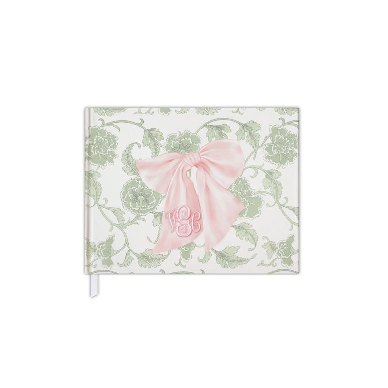 Guest Book for Baby Girl Shower Pink and Sage Green Chinoiserie - Blank Book - Custom Guestbook - Baby Shower Gift - Monogram Guestbook