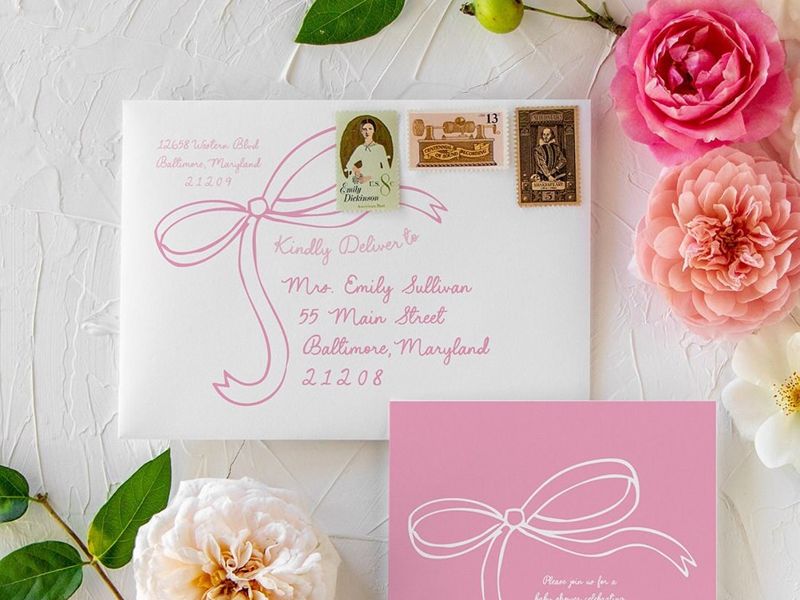 Pink Bow Baby Girl Shower Invitations, Girl Baby Sprinkle Invites Winter, Girl Birthday Party, First Birthday, Any age (10 printed invitations | Plain White Envelopes)