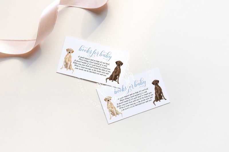 Books for Baby Insert Cards Printed for Boy Baby Shower with Labrador Retrievers - Baby Boy Sprinkle (20 printed cards)