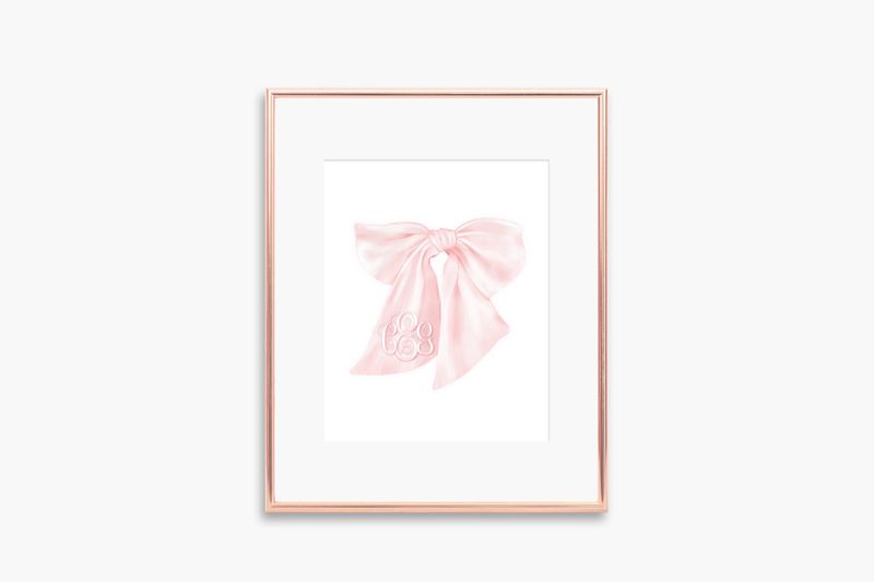 Monogram Wall Art for Girls Room with Pink Bow - Art Print for Girl Room Decor - Baby Girl Nursery - Grandmillenial Girls Room (5x7)