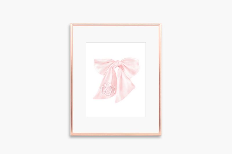 Monogram Wall Art for Girls Room with Pink Bow - Art Print for Girl Room Decor - Baby Girl Nursery - Grandmillenial Girls Room (5x7)