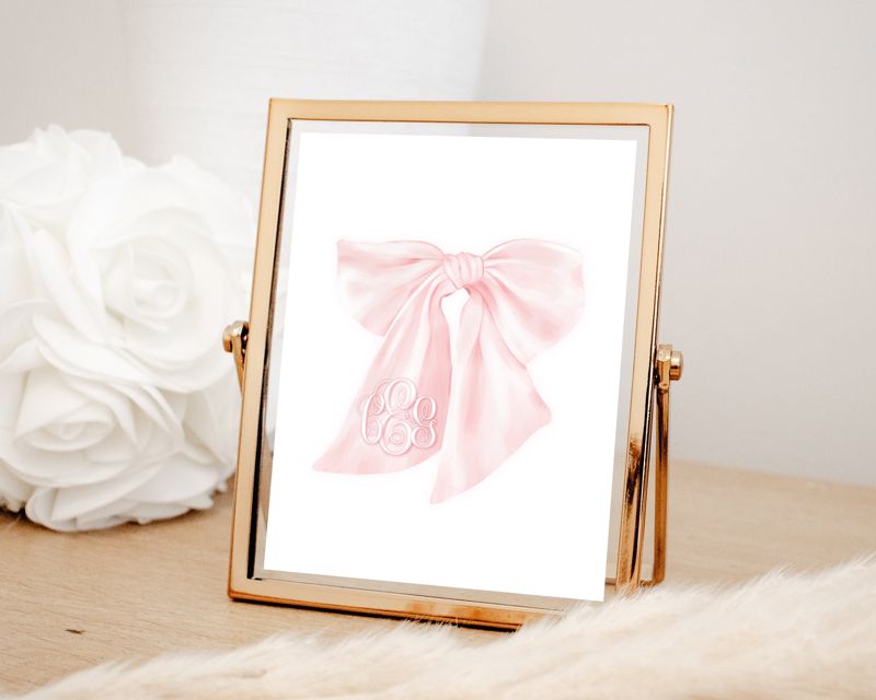 Monogram Wall Art for Girls Room with Pink Bow - Art Print for Girl Room Decor - Baby Girl Nursery - Grandmillenial Girls Room (5x7)