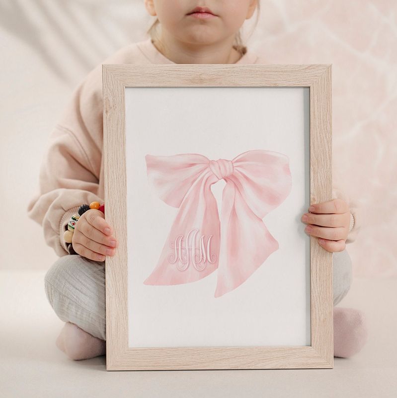 Monogram Wall Art for Girls Room with Pink Bow - Art Print for Girl Room Decor - Baby Girl Nursery - Grandmillenial Girls Room (5x7)