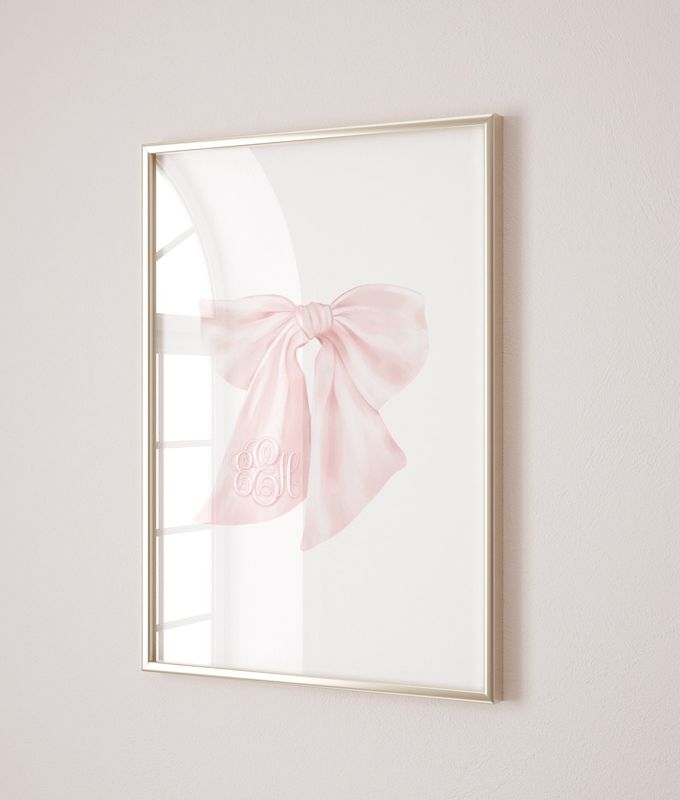 Monogram Wall Art for Girls Room with Pink Bow - Art Print for Girl Room Decor - Baby Girl Nursery - Grandmillenial Girls Room (5x7)