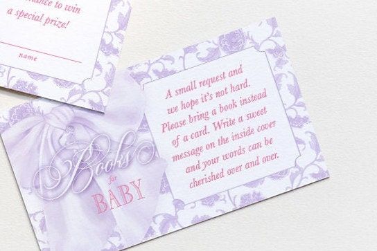 Purple Bow Baby Shower Books for Baby or Diaper Raffle Insert Cards Printed - Baby Girl Sprinkle - Purple Toile Girl - (20 printed cards, Diaper Raffle)