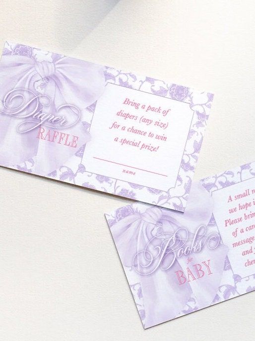 Purple Bow Baby Shower Books for Baby or Diaper Raffle Insert Cards Printed - Baby Girl Sprinkle - Purple Toile Girl - (20 printed cards, Diaper Raffle)