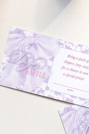 Purple Bow Baby Shower Books for Baby or Diaper Raffle Insert Cards Printed - Baby Girl Sprinkle - Purple Toile Girl - (20 printed cards, Diaper Raffle)