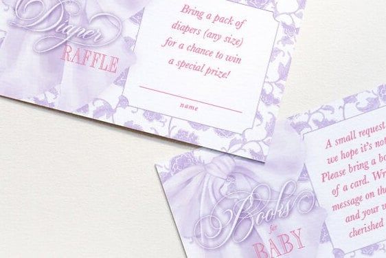 Purple Bow Baby Shower Books for Baby or Diaper Raffle Insert Cards Printed - Baby Girl Sprinkle - Purple Toile Girl - (20 printed cards, Diaper Raffle)