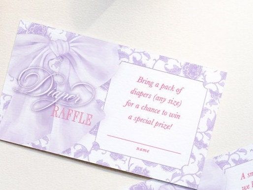 Purple Bow Baby Shower Books for Baby or Diaper Raffle Insert Cards Printed - Baby Girl Sprinkle - Purple Toile Girl - (20 printed cards, Diaper Raffle)