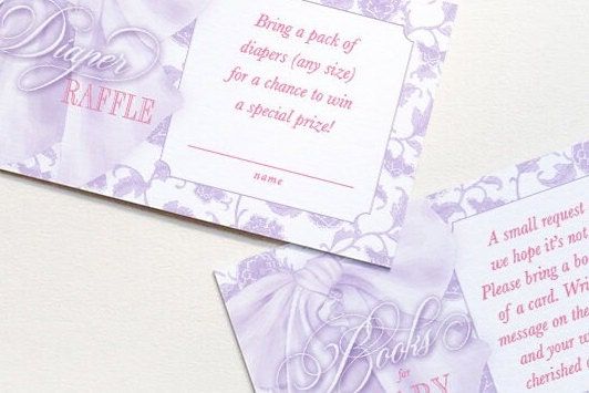 Purple Bow Baby Shower Books for Baby or Diaper Raffle Insert Cards Printed - Baby Girl Sprinkle - Purple Toile Girl - (20 printed cards, Diaper Raffle)