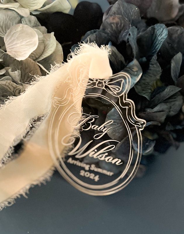 Bow Pregnancy Announcement Ornament, Pregnancy Ornament, Baby Coming Soon Ornament, Pregnancy Reveal Ornament, Personalized Pregnancy Gift (Rold Gold Mirror)