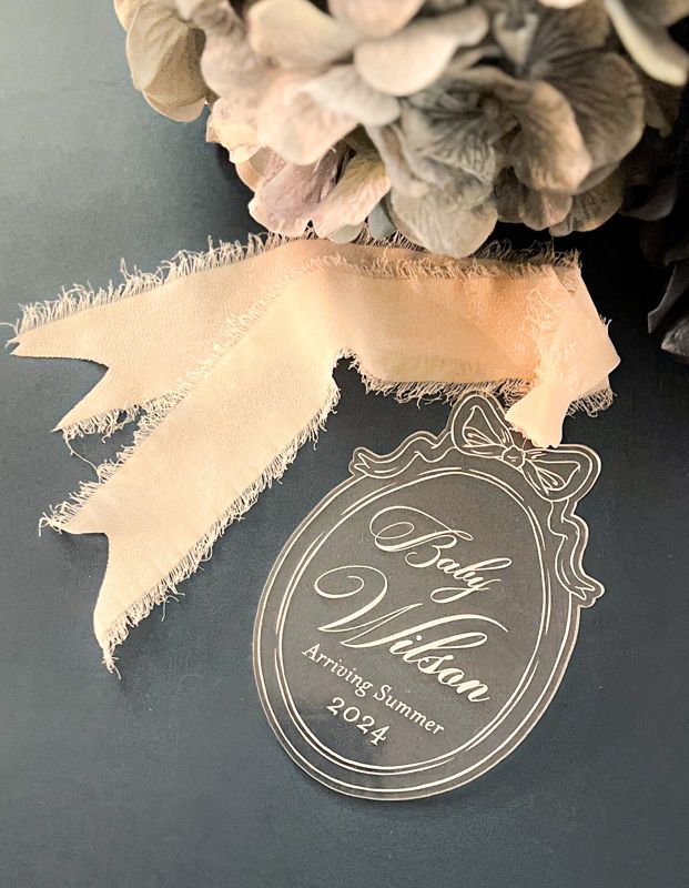 Bow Pregnancy Announcement Ornament, Pregnancy Ornament, Baby Coming Soon Ornament, Pregnancy Reveal Ornament, Personalized Pregnancy Gift (Rold Gold Mirror)
