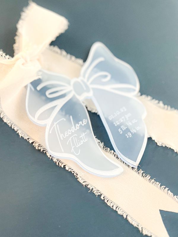 Blue Bow Keepsake Christmas Ornament Baby Boy baby’s First christmas ornament birth statistic ornament birth information stats (Frosted blue)