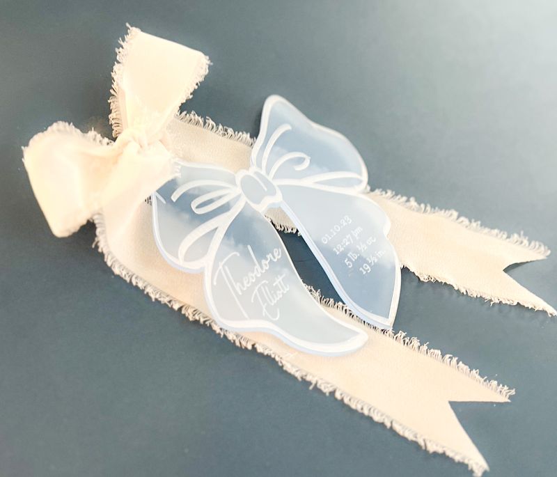 Blue Bow Keepsake Christmas Ornament Baby Boy baby’s First christmas ornament birth statistic ornament birth information stats (Frosted blue)