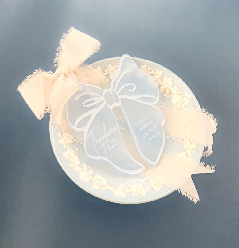 Blue Bow Keepsake Christmas Ornament Baby Boy baby’s First christmas ornament birth statistic ornament birth information stats (Frosted blue)