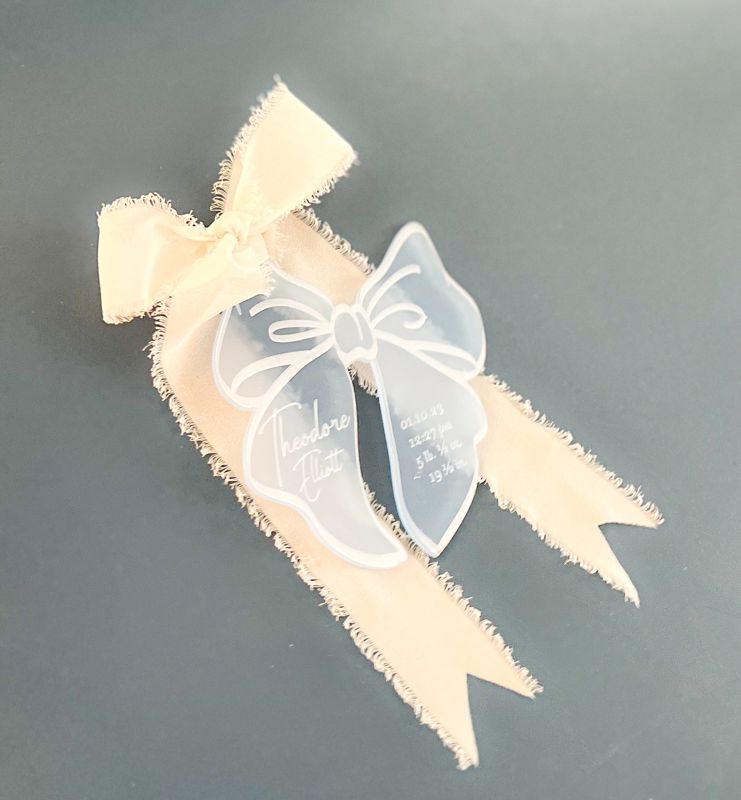 Blue Bow Keepsake Christmas Ornament Baby Boy baby’s First christmas ornament birth statistic ornament birth information stats (Frosted blue)