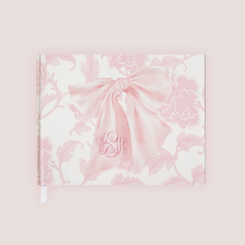Pink Bow Guest Book for Baby Girl Shower - Pink Chinoiserie - Blank Book - Custom Guestbook - Baby Shower Gift - Monogram Guestbook