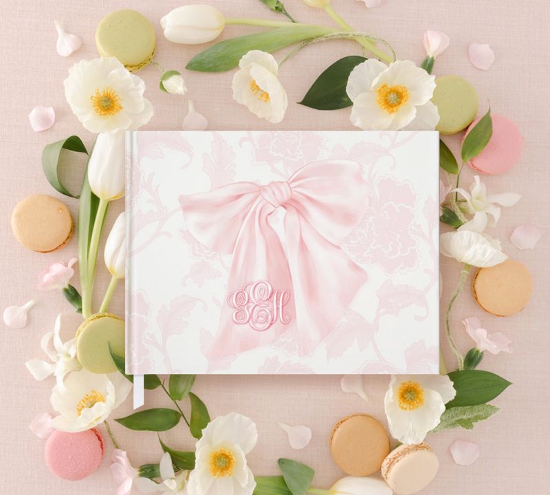 Pink Bow Guest Book for Baby Girl Shower - Pink Chinoiserie - Blank Book - Custom Guestbook - Baby Shower Gift - Monogram Guestbook