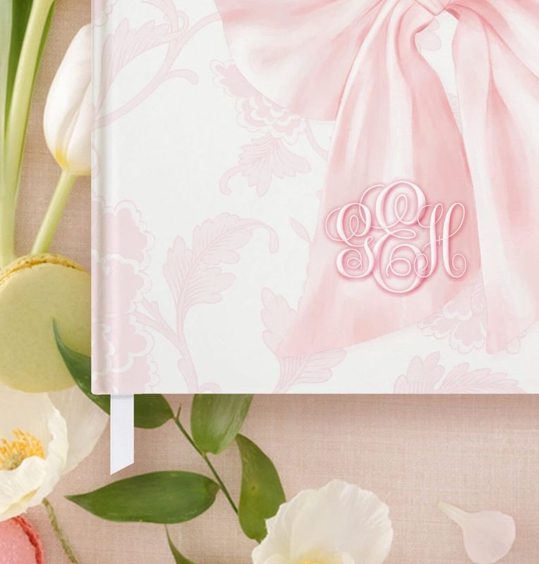 Pink Bow Guest Book for Baby Girl Shower - Pink Chinoiserie - Blank Book - Custom Guestbook - Baby Shower Gift - Monogram Guestbook