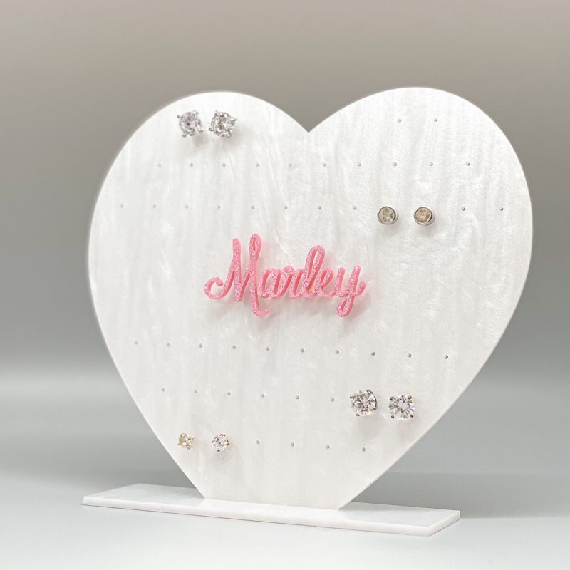 Heart Earring Holder for girls, Earring Stand, Personalized Acrylic Earring Display, Earring Tree, Kids Gift, Valentines Day Gift (glittery pink)
