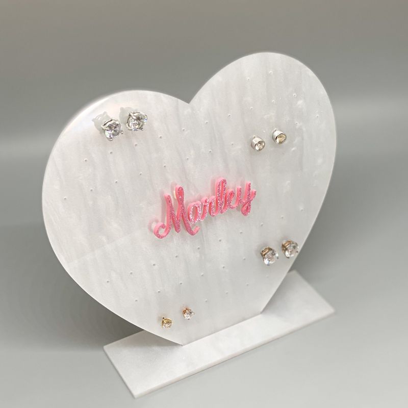 Heart Earring Holder for girls, Earring Stand, Personalized Acrylic Earring Display, Earring Tree, Kids Gift, Valentines Day Gift (glittery pink)
