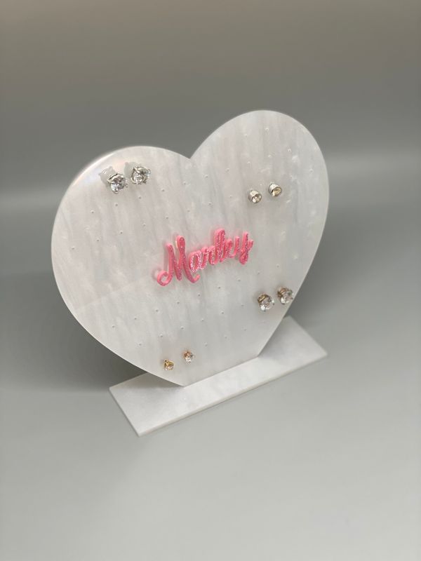 Heart Earring Holder for girls, Earring Stand, Personalized Acrylic Earring Display, Earring Tree, Kids Gift, Valentines Day Gift (glittery pink)
