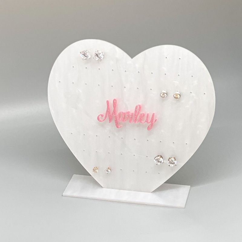 Heart Earring Holder for girls, Earring Stand, Personalized Acrylic Earring Display, Earring Tree, Kids Gift, Valentines Day Gift (glittery pink)