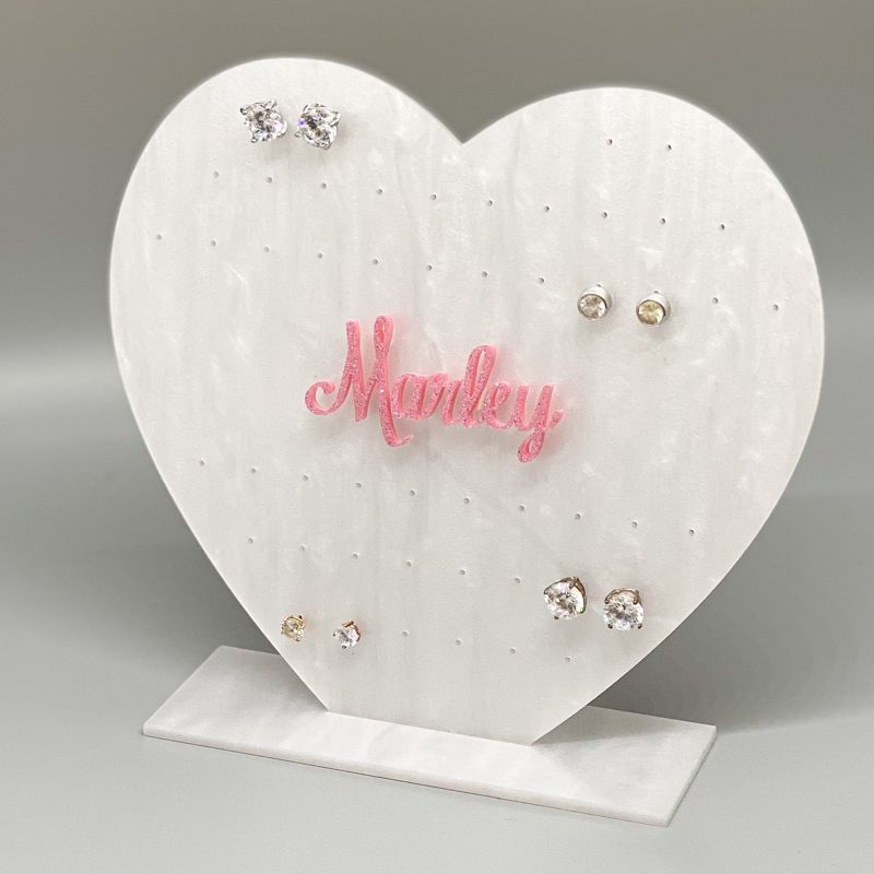 Heart Earring Holder for girls, Earring Stand, Personalized Acrylic Earring Display, Earring Tree, Kids Gift, Valentines Day Gift (glittery pink)