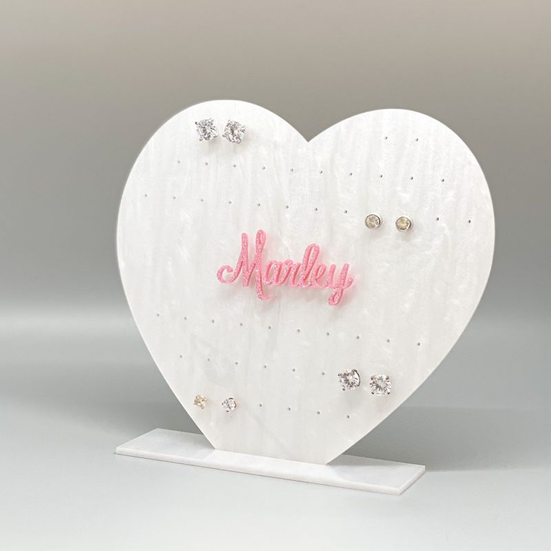Heart Earring Holder for girls, Earring Stand, Personalized Acrylic Earring Display, Earring Tree, Kids Gift, Valentines Day Gift (glittery pink)