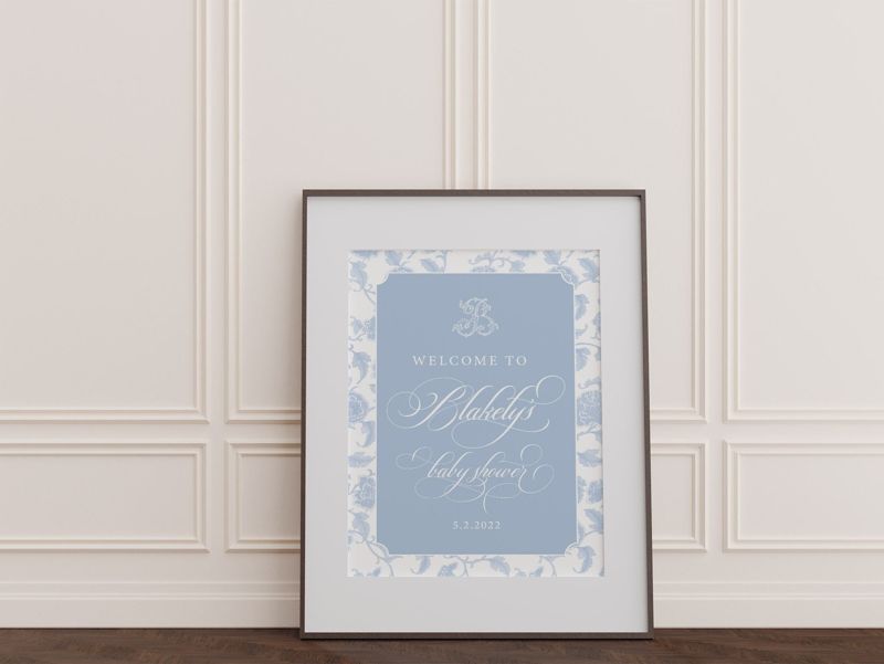 Chinoiserie Welcome Sign - Monogrammed Welcome Sign - Bridal Shower Sign - Baby Shower Sign - Monogram Sign
