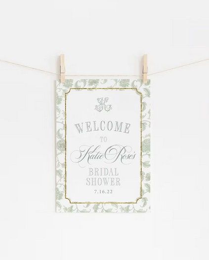 Printed Sage Green Chinoiserie Bridal Shower Welcome Sign - 18 x 24" welcome poster - bridal luncheon - bridesmaids brunch - bridal tea (18x24")
