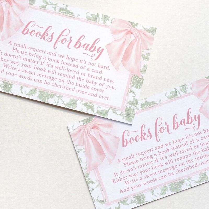 Sage Green Chinoiserie Baby Shower Books for Baby Insert Cards - Girl Baby Shower - Bring a book instead of a card - Printables