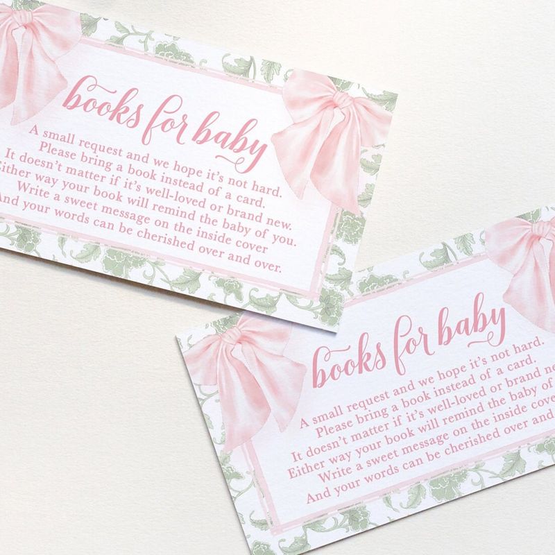 Sage Green Chinoiserie Baby Shower Books for Baby Insert Cards - Girl Baby Shower - Bring a book instead of a card - Printables