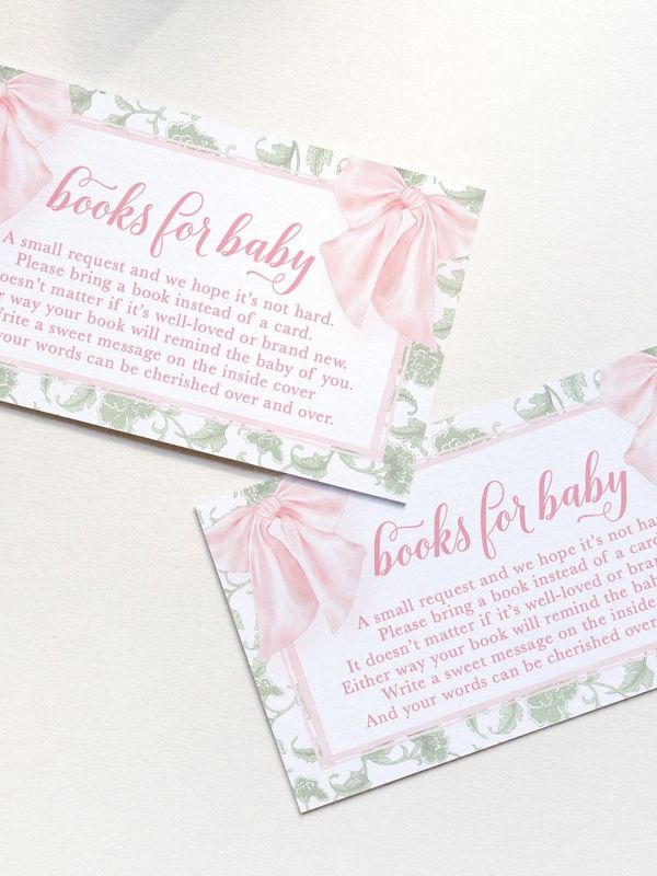Sage Green Chinoiserie Baby Shower Books for Baby Insert Cards - Girl Baby Shower - Bring a book instead of a card - Printables