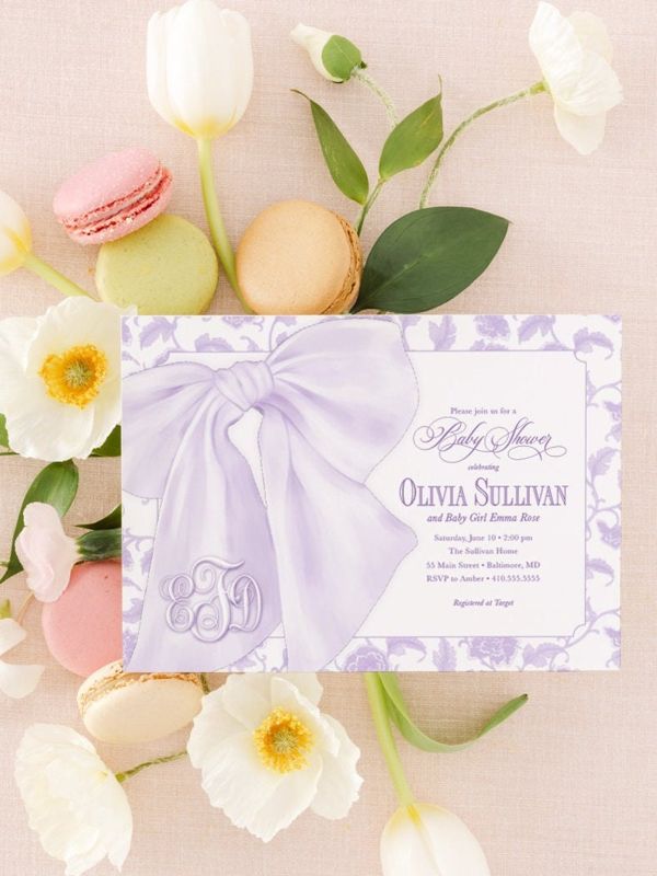 Lilac Baby Girl Shower Invitations, baby sprinkle girl, whimsical chinoiserie, grandmillenial lavender garden tea party southern sip and see (10 printed invitations | Plain White Envelopes)